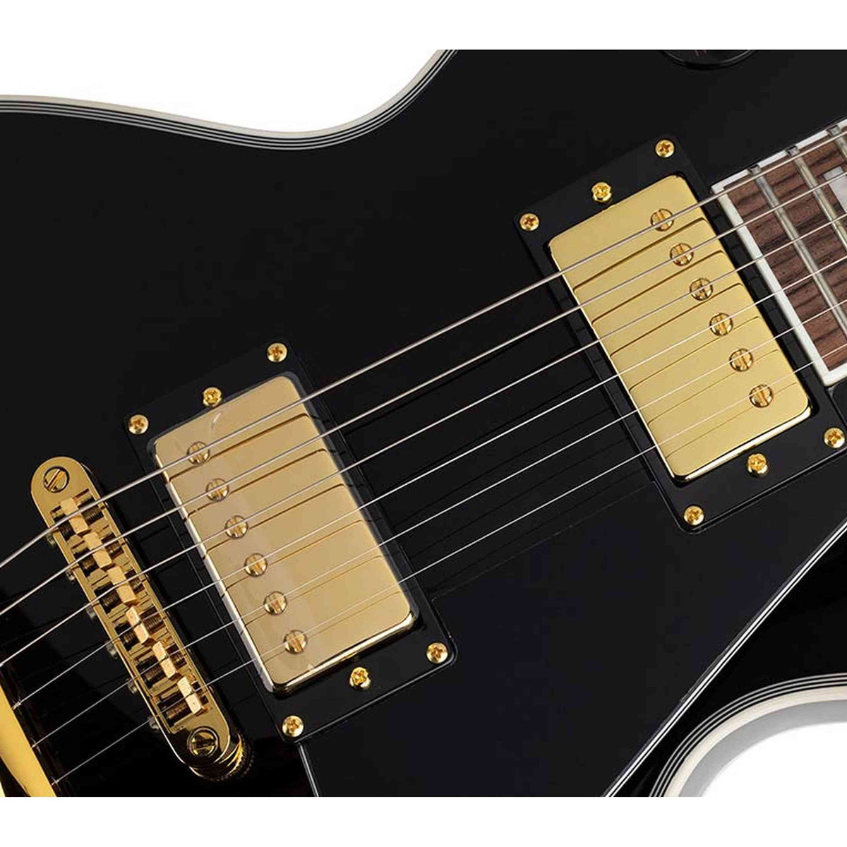 SX EH3-BK elektrische gitaar – LP Custom stijl, 2 humbuckers, mahonie/esdoorn, zwart + gouden hardware