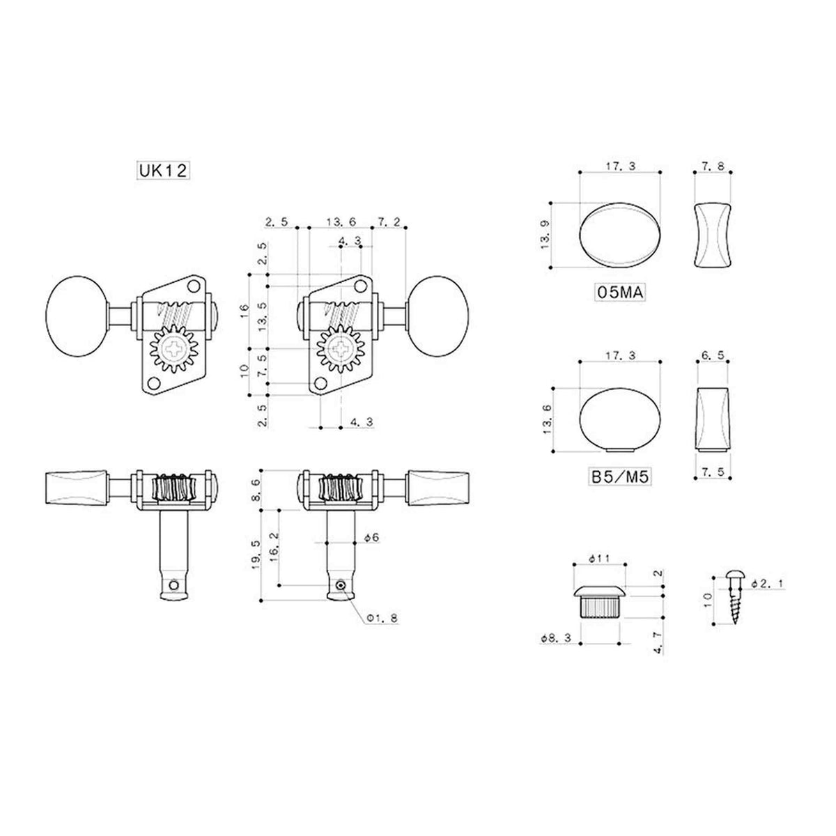 Gotoh GTH15802 UK12 Stemmechanieken voor Ukelele L2R2 Nikkel 1:14