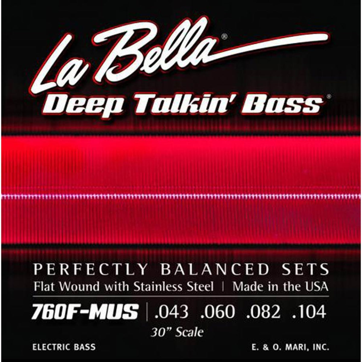 La Bella L-760F-MUS snaren set elektrisch bass, stainless steel flatwound, 30" scale, 043-060-082-104