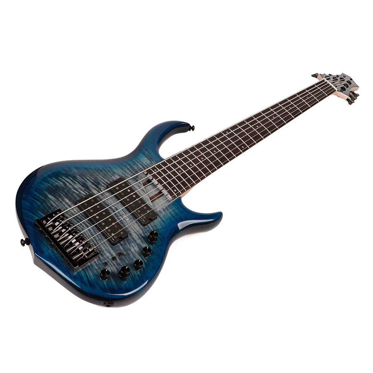 Sire M7+ A6/TBL Marcus Miller 6-snarige basgitaar, swamp ash met flame maple top, 35 inch, Heritage-3 preamp, Transparent Blue