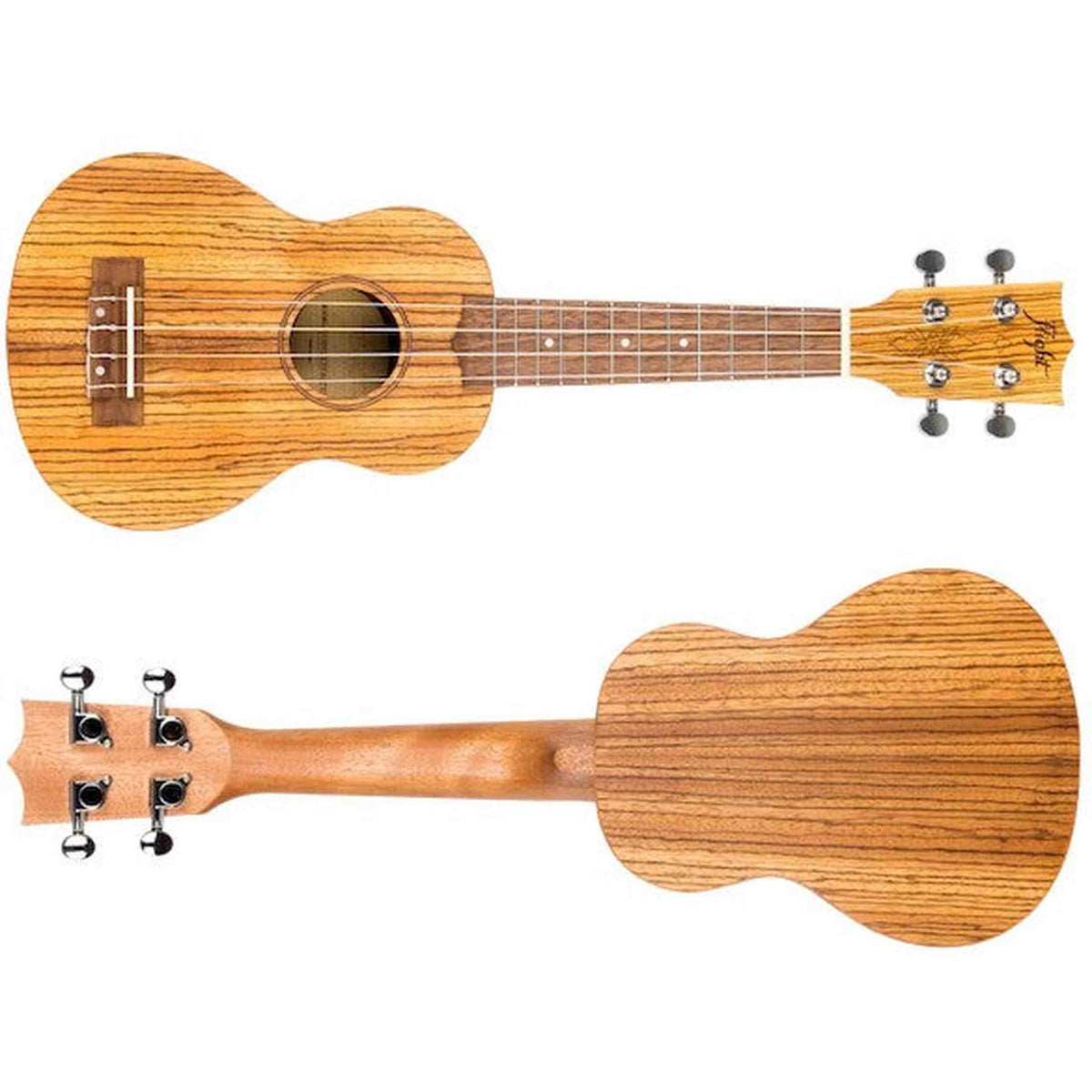 Flight DUS322 ZEB Soprano Ukulele met Zebrawood Body, Bone Topkam en Aquila Super Nylgut Snaren