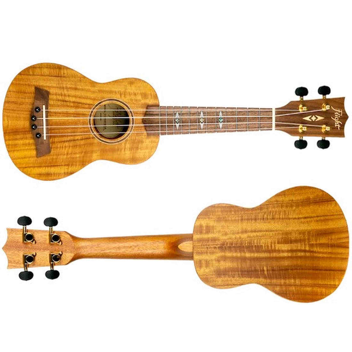 Flight DUS440 Acacia Soprano Ukulele met Acacia Body, Bone Topkam en Aquila Super Nylgut Snaren