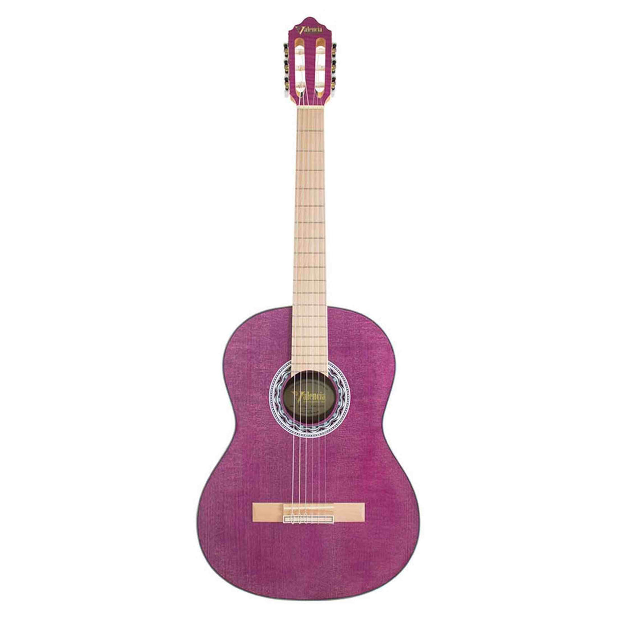 Valencia VC354HPP Klassieke Gitaar 4/4 – Sitka Spar & Mahonie, Paars, Inclusief Tas, Standaard en Stemapparaat