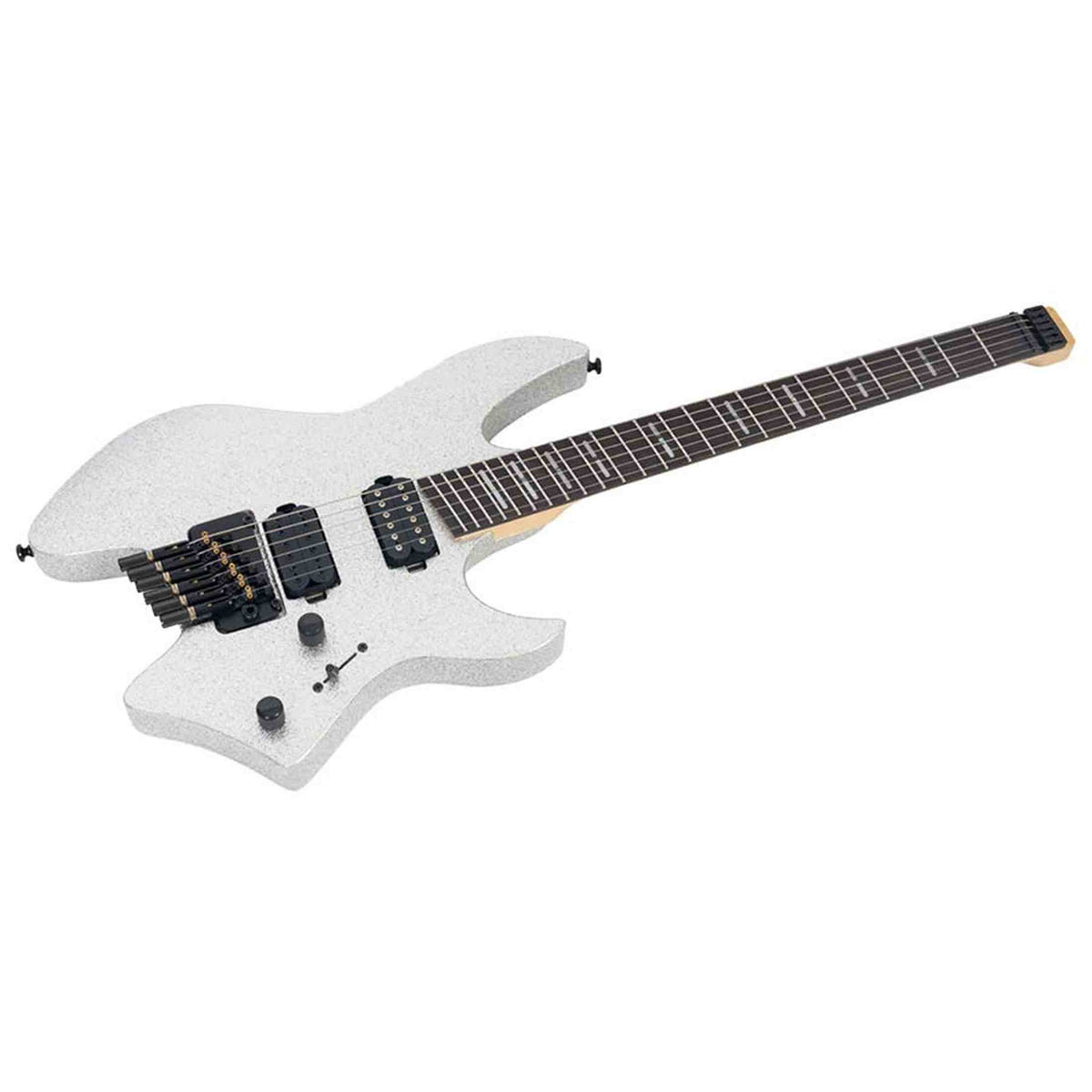 Sire X6H6/SSP elektrische gitaar – Headless, mahonie met maple top, Silver Sparkle, HH-configuratie, stainless frets, met gigbag