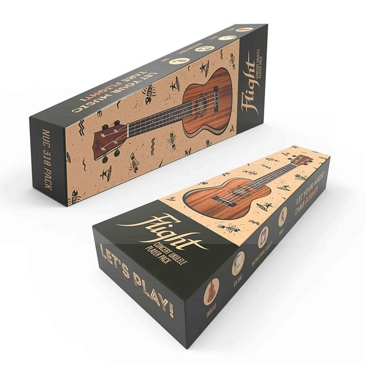 Flight NUC310 PACK Concert Ukulele met African Sapele Body, Bone Topkam, Tuner, Lesboek en Gigbag