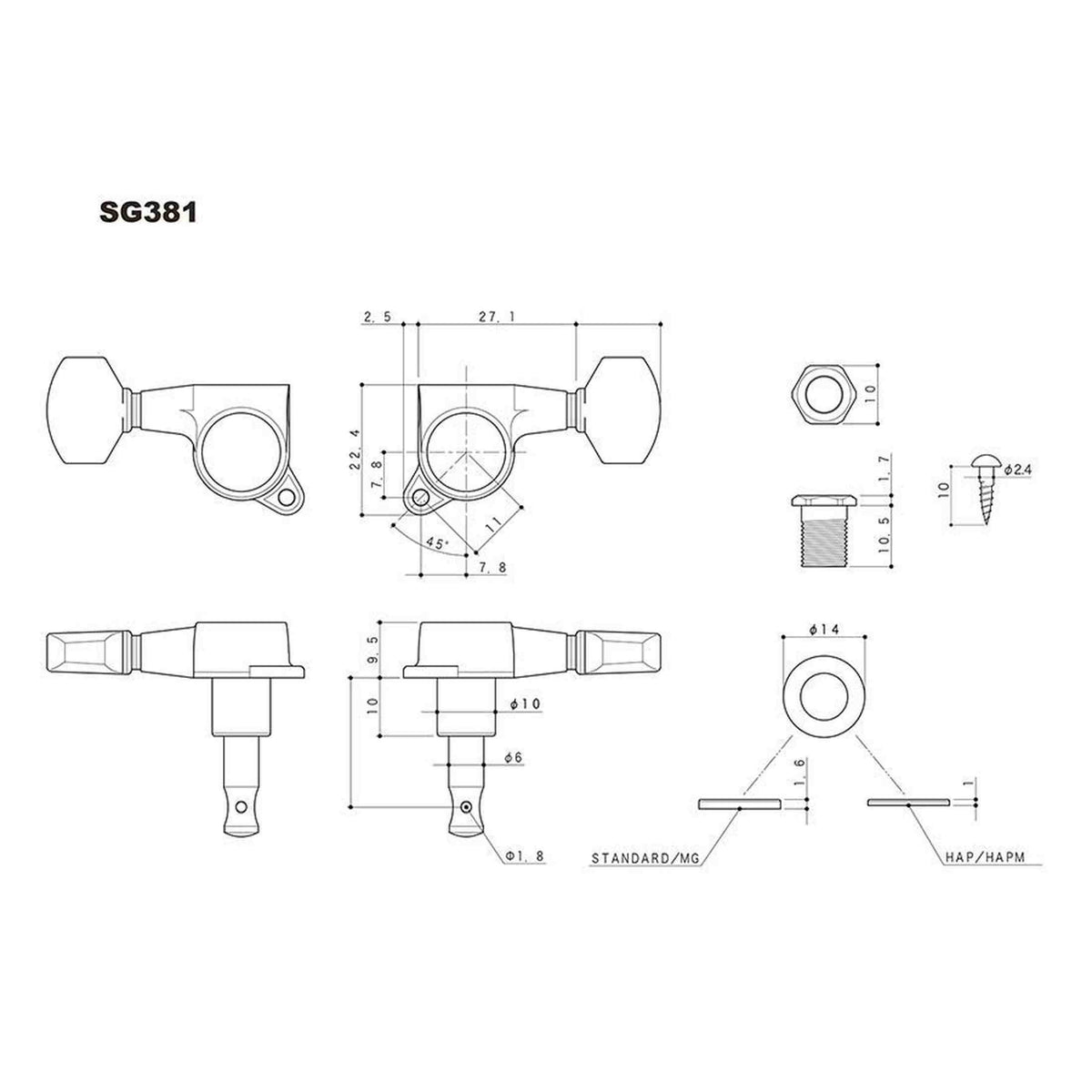 Gotoh GTH13996 SG381 stemmechanieken met Magnum Lock and 07 knoppen, 6R, chroom