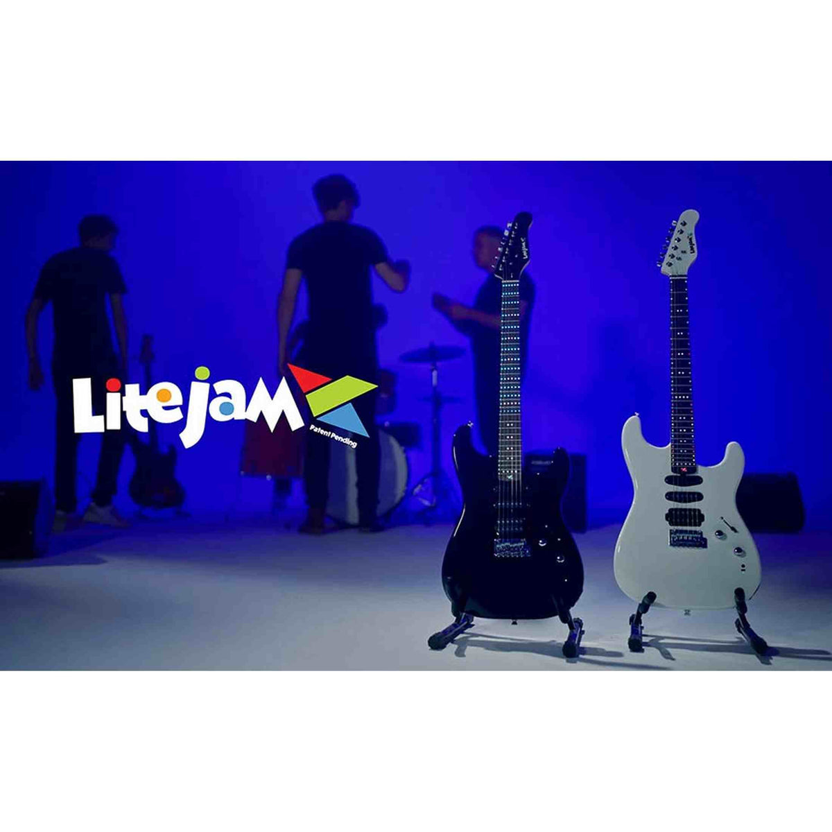 Litejam RGB24/WH elektrische gitaar – 24 frets, 144 RGB LED’s, HSH-configuratie, met gigbag, wit