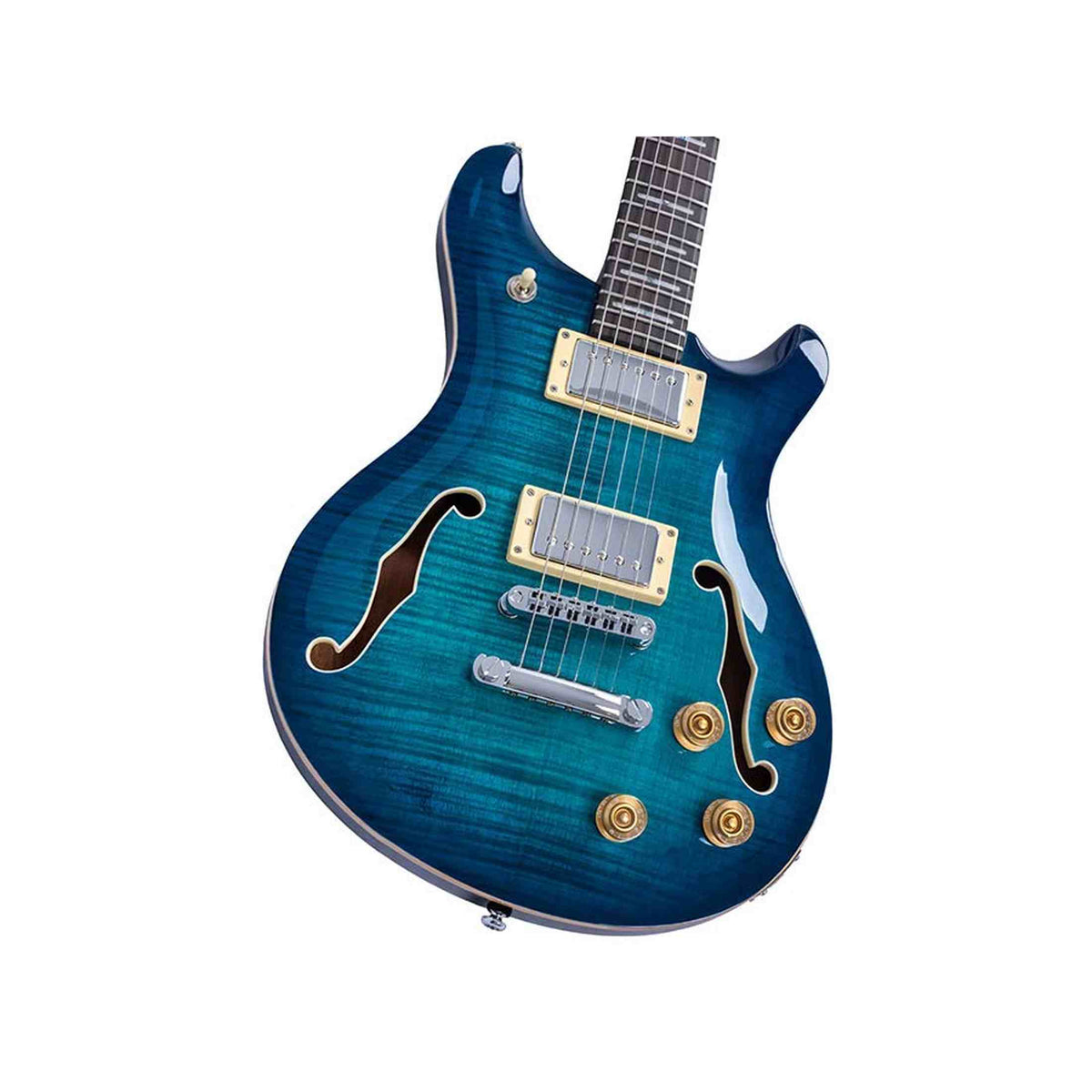 Sire Q7H/TBL Larry Carlton Hollow Elektrische Gitaar Transparent Blue met Chambered Mahonie Body en Locking Tuners