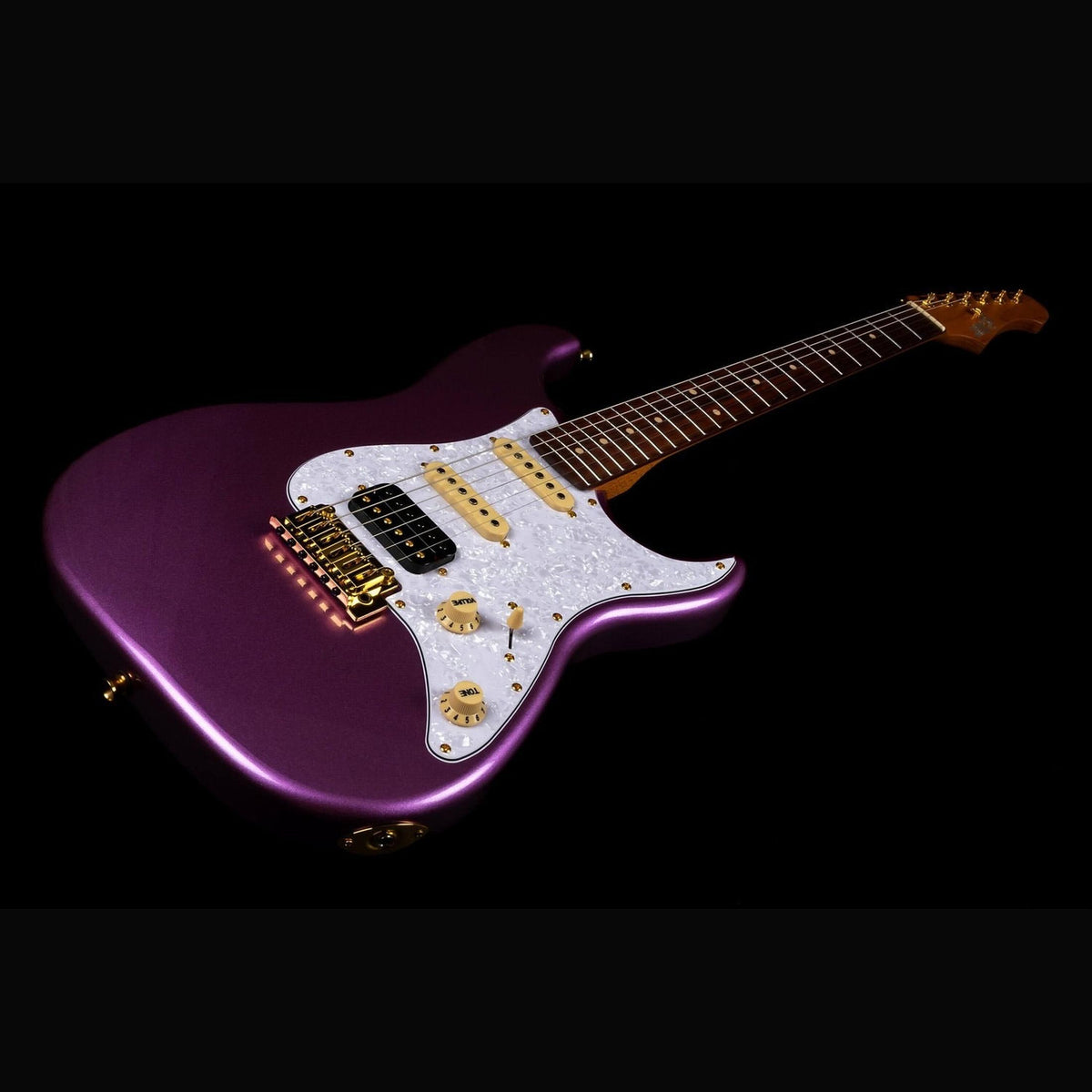 JET JS-480 VI G S-style Elektrische Gitaar HSS Alnico V Tremolo Rosewood Toets Violet met Gouden Hardware