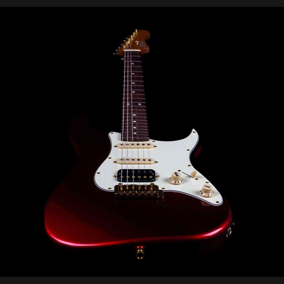 JET JS-480 WR G S-style Elektrische Gitaar HSS Alnico V Tremolo Rosewood Toets Wijnrood met Gouden Hardware