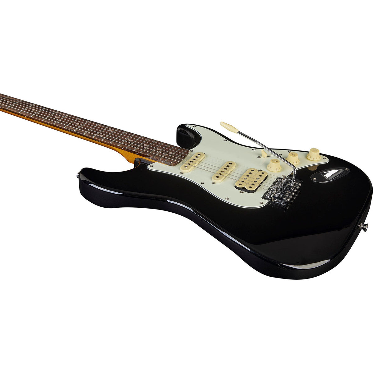 EKO ST350 BLK elektrische gitaar zwart, HSS pickups, 22 frets, laurier toets, vibrato