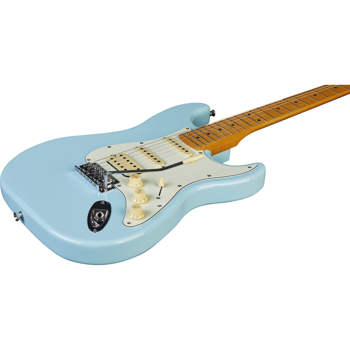 EKO ST351 BLU elektrische gitaar blauw, HSS pickups, esdoorn toets, 22 frets, vibrato
