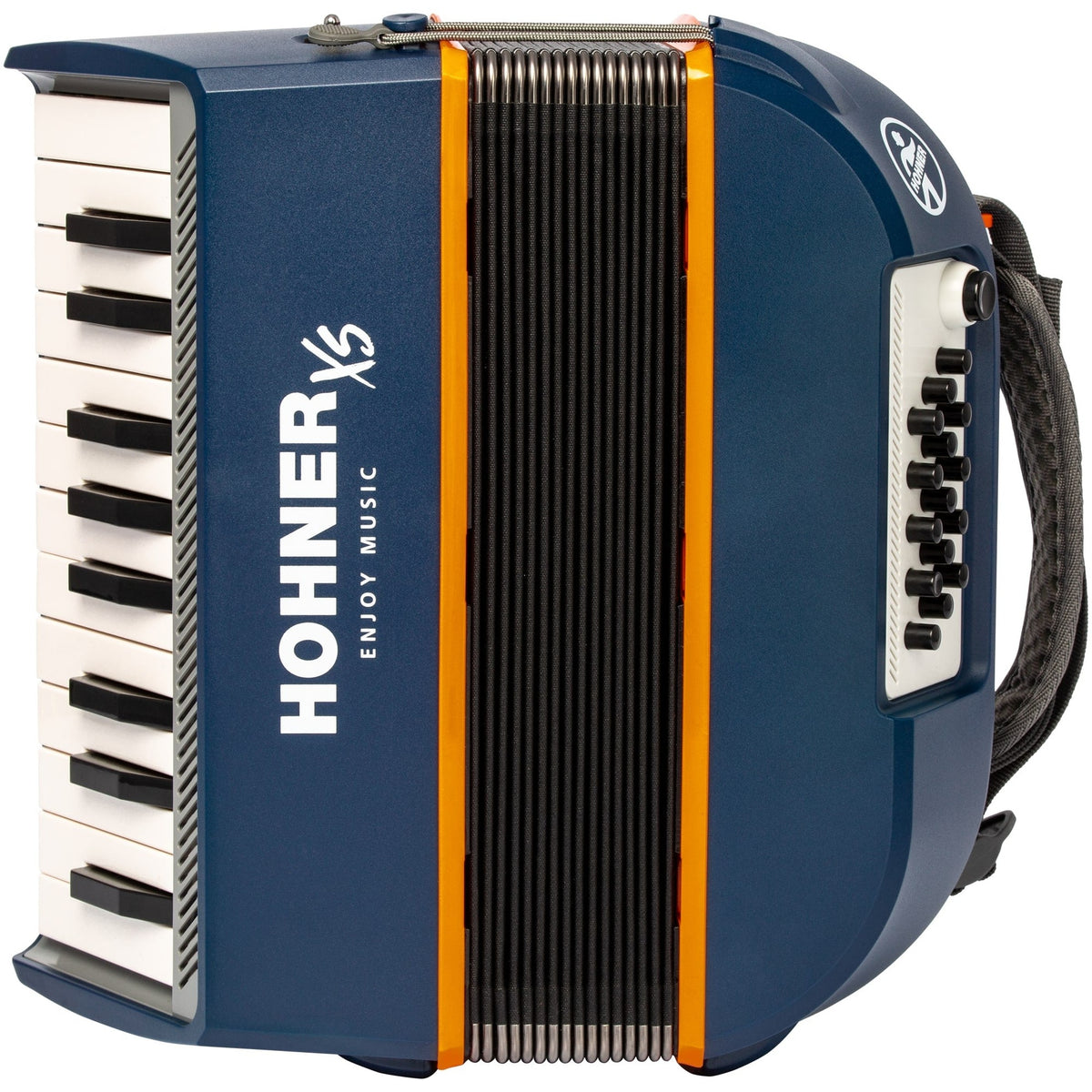 HOHNER A2901 XS Accordeon – 21 toetsen en 15 basssen, Blauw-Oranje, met gigbag en draagband voor kinderen
