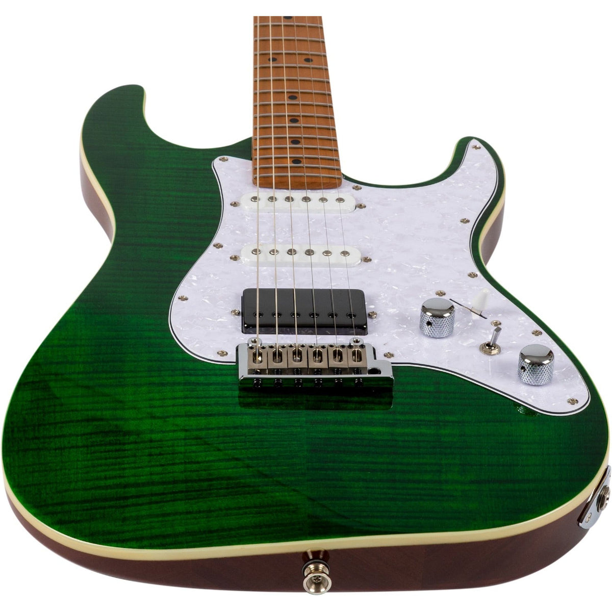 JET JS-600 TGR S-style Elektrische Gitaar HSS Mahonie Body Flame Maple Top Transparant Groen