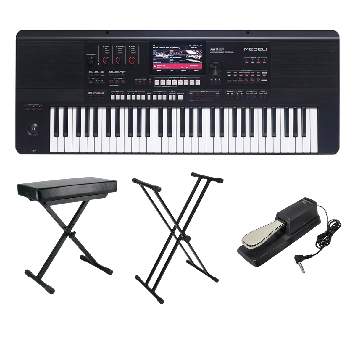 Medeli AKX10S Set – Workstation keyboard met 61 toetsen, 7” touchscreen, 4-way speakers, pedaal, standaard en kruk