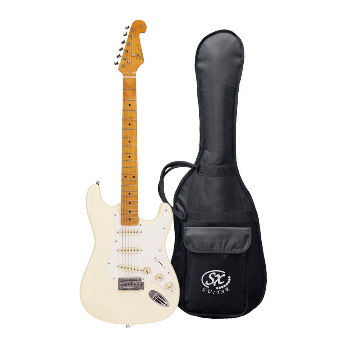 SX SST57-VWH elektrische gitaar – 3 single coils, vintage tremolo, Vintage White + tas