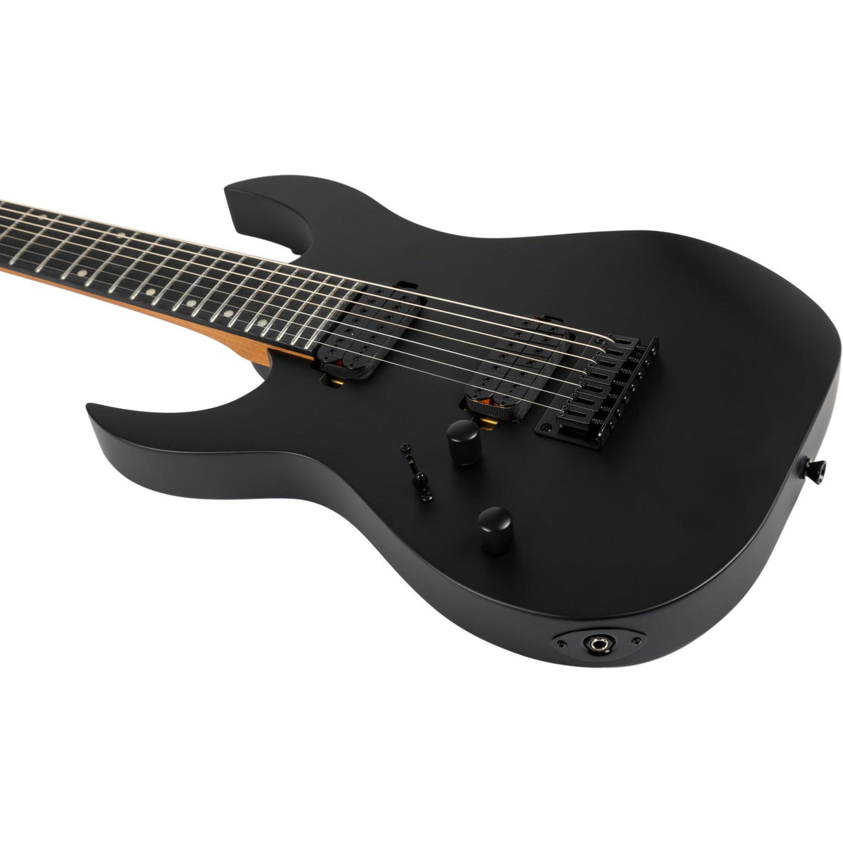 Spira S-407 MBK LH Linkshandige 7-String Elektrische Gitaar HH Villain Humbuckers Roasted Poplar Satin Black 26.5 inch