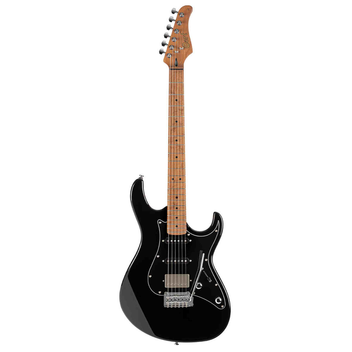 Cort G250SE BK Elektrische Gitaar HSS Linden Roasted Maple Zwart met 2-Punts Tremolo