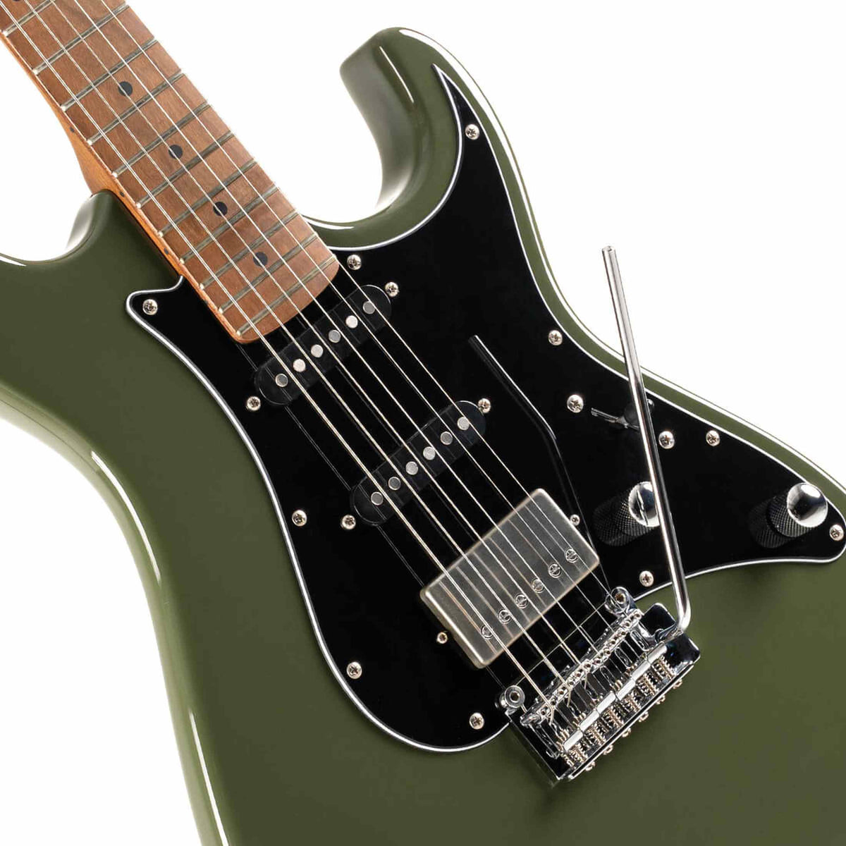 Cort G250SE ODG Elektrische Gitaar HSS Linden Roasted Maple Olive Dark Green met 2-Punts Tremolo