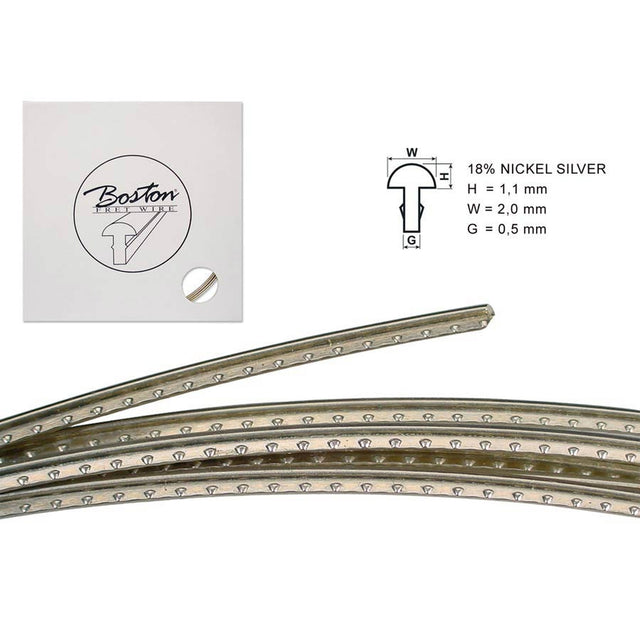 Boston FW-1120058 fretwire, 5 m., 18% nickel silver, h=1,1 w=2,0 g=0,5mm, alternative for 6230, vintage ST and TE