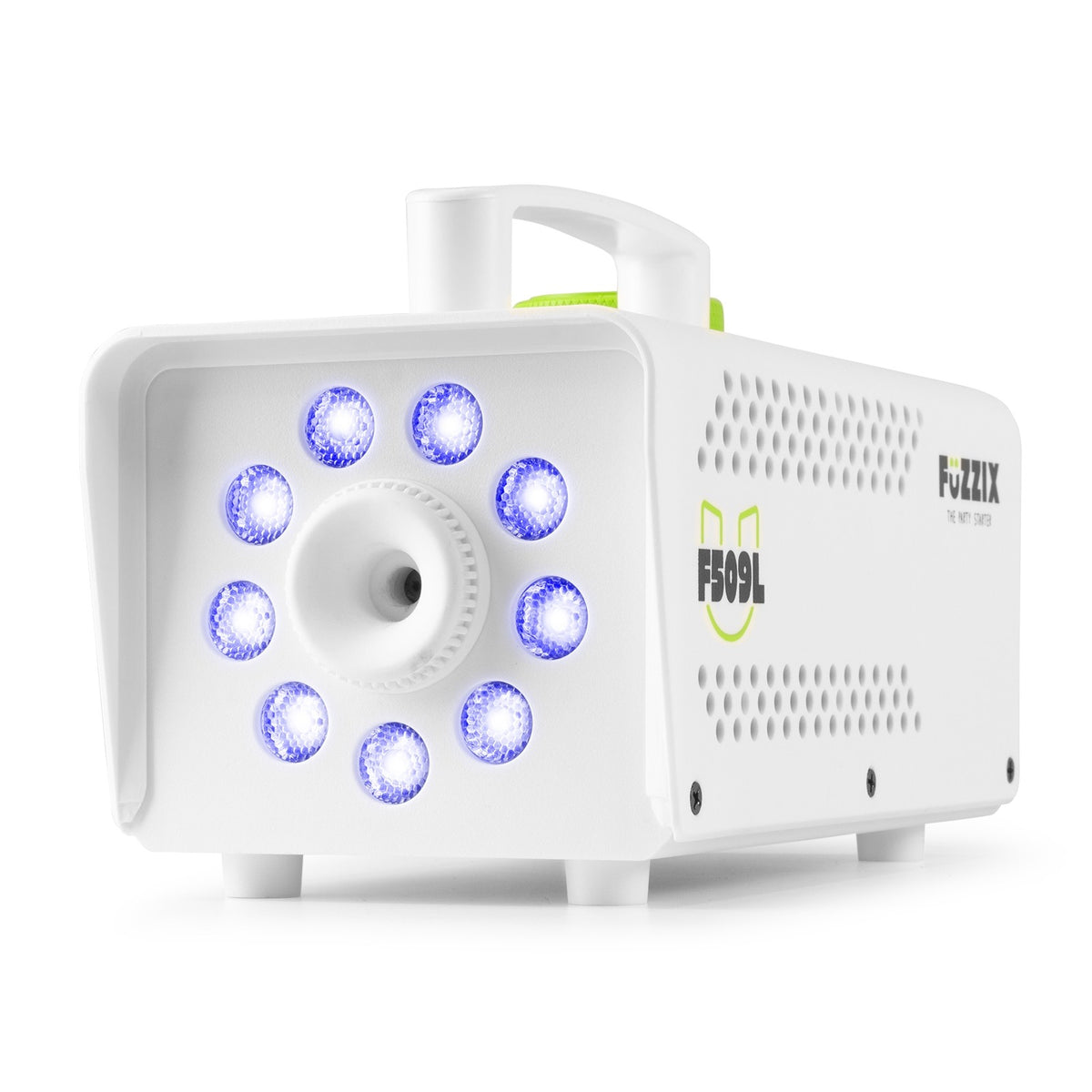 Fuzzix F509LW Party Rookmachine – 500W White Edition met 9x RGB LED’s en Draadloze Afstandsbediening
