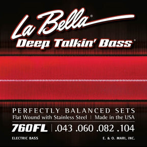 La Bella L-760FL snaren set elektrisch bass, stainless steel flatwound, light, 043-060-082-104 longscale