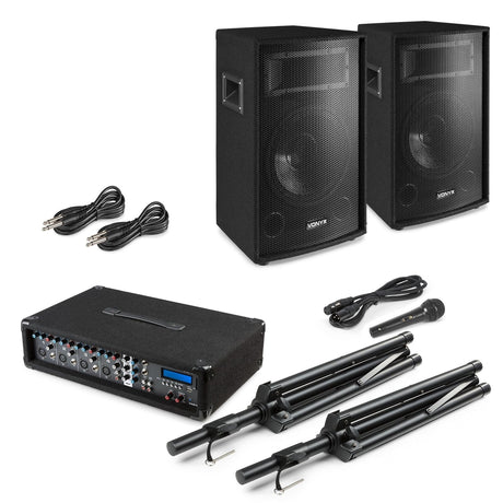 VONYX VX210 Full PA Geluidssysteem 800W met 10 inch Speakers, Mixer en Bluetooth