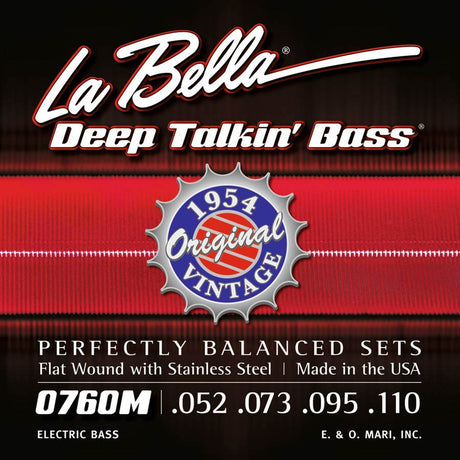 La Bella L-760M snaren set elektrisch bass, stainless steel flatwound, medium, 052-073-095-110 longscale