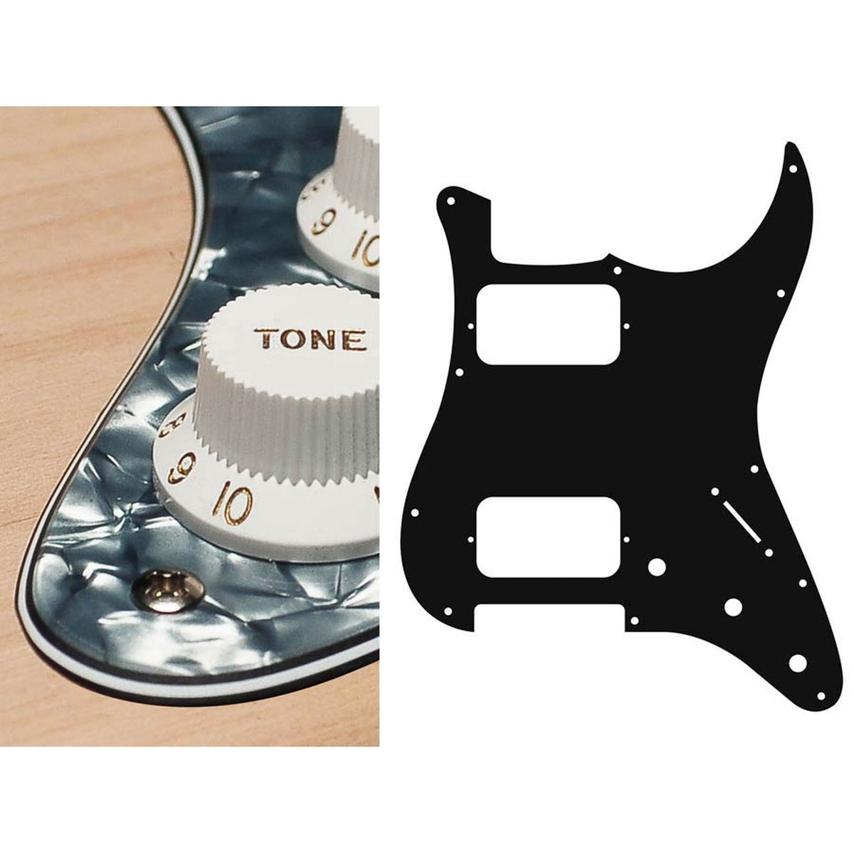 Boston ST-433-PB pickguard, Stallion, HH, 3 pot holes, 3-5 switch, 4 ply, pearl black
