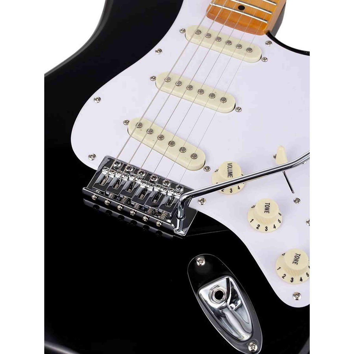 SX SST57-BK elektrische gitaar – 3 single coils, vintage tremolo, zwart + tas
