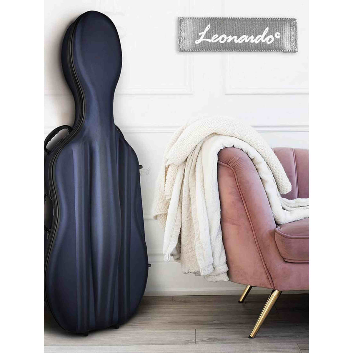 Leonardo CC-144-BU cellokoffer 4/4 gevormd blauw met slot en 2 riemen