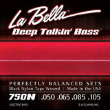 La Bella L-750N snaren set elektrisch bass, black nylon tape wound, light, 050-065-080-105 longscale