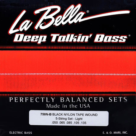 La Bella L-750N-B snaren set elektrisch 5-snaar bass, black nylon tape wound, light, 050-065-085-105-135 longscale