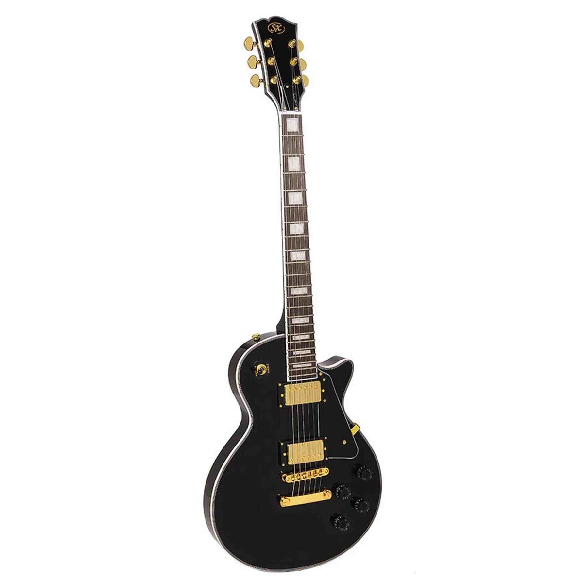 SX EH3-BK elektrische gitaar – LP Custom stijl, 2 humbuckers, mahonie/esdoorn, zwart + gouden hardware