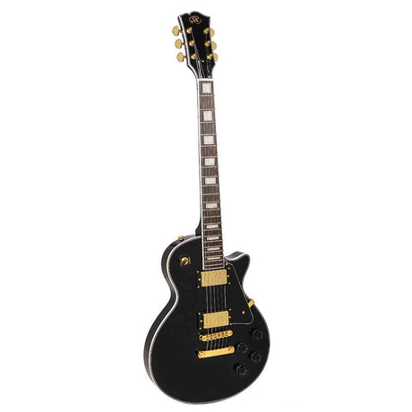 SX EH3-BK elektrische gitaar – LP Custom stijl, 2 humbuckers, mahonie/esdoorn, zwart + gouden hardware