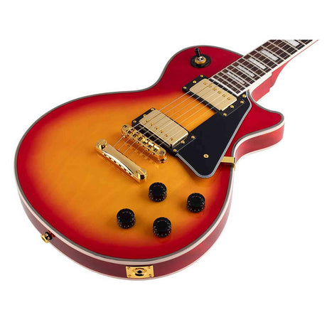 SX EH3-CS elektrische gitaar – LP Custom stijl, 2 humbuckers, mahonie/esdoorn, Cherry Sunburst + gouden hardware