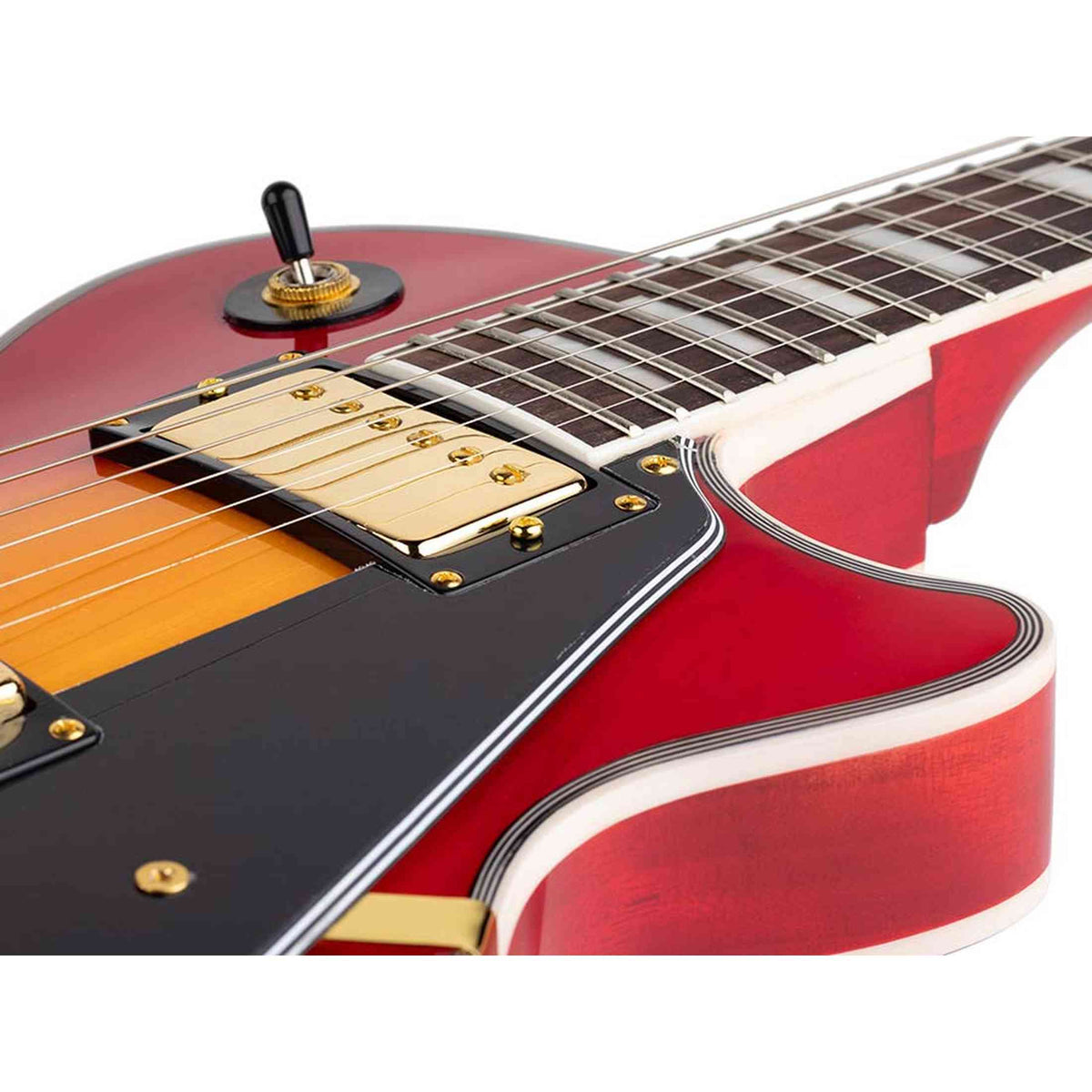 SX EH3-CS elektrische gitaar – LP Custom stijl, 2 humbuckers, mahonie/esdoorn, Cherry Sunburst + gouden hardware