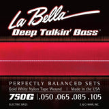 La Bella L-750G snaren set elektrisch bass, gold white nylon tape wound, light, 050-065-085-105