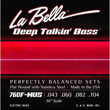 La Bella L-760F-MUS snaren set elektrisch bass, stainless steel flatwound, 30" scale, 043-060-082-104