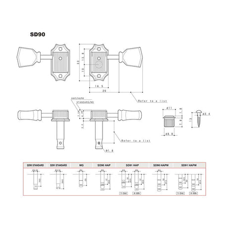 Gotoh GTH13016 SD90 stemmechanieken met SL knoppen, 3L3R, nikkel
