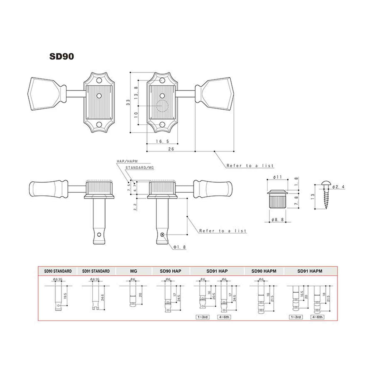 Gotoh GTH13020 SD90 stemmechanieken met SL knoppen, 3L3R, aged nikkel