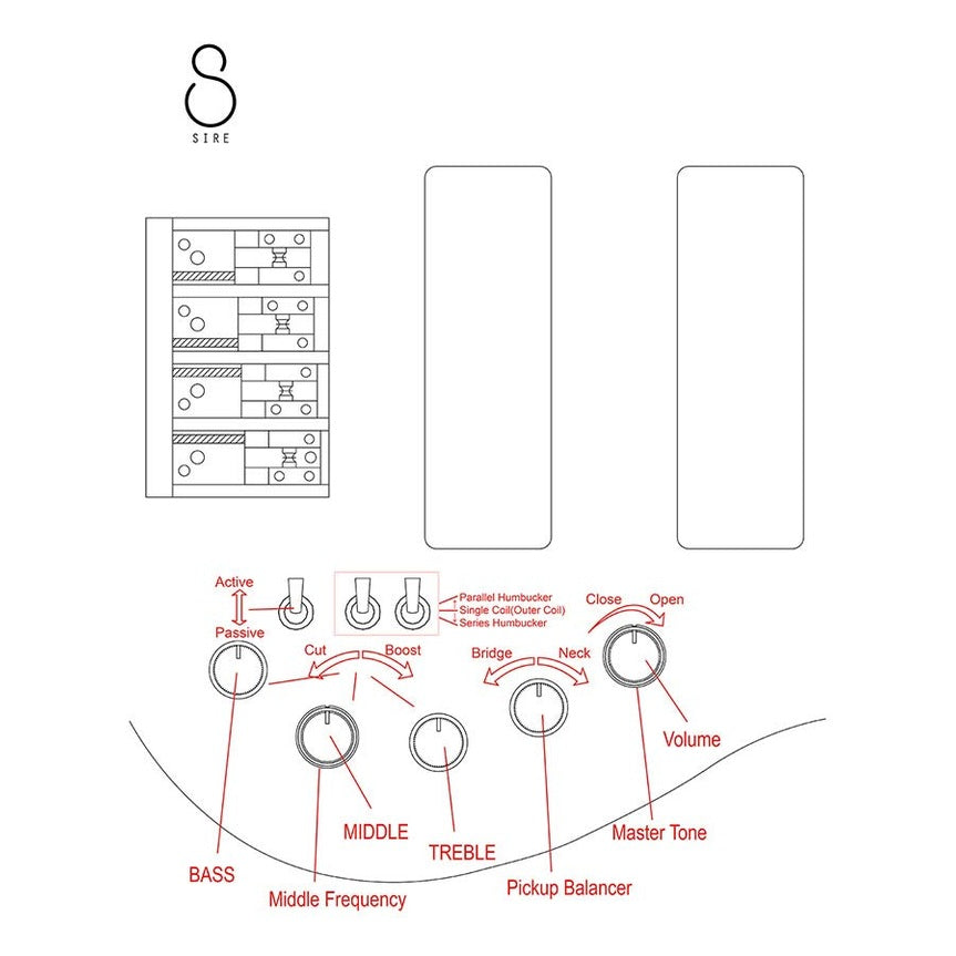 Sire M7+ A5/TBL Marcus Miller 5-Snarige Basgitaar Transparent Blue