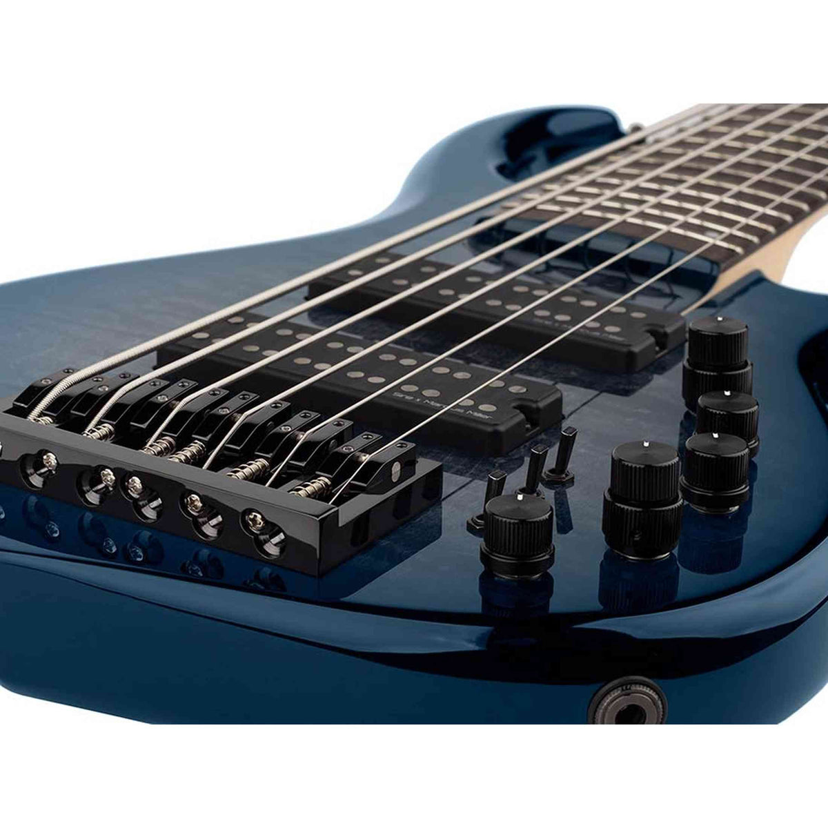 Sire M7+ A6/TBL Marcus Miller 6-snarige basgitaar, swamp ash met flame maple top, 35 inch, Heritage-3 preamp, Transparent Blue