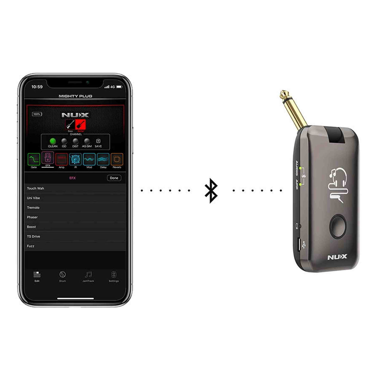NUX MPLUG Mighty Series hoofdtelefoonversterker met effecten, amp-modellen en Bluetooth