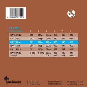 Galli RA1356 snaren set acoustic 80/20 bronze wound, medium, 013-017-026-035-045-056