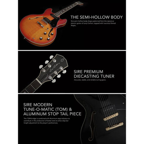 Sire Guitars H7VL/CS Linkshandige elektrische archtop gitaar met P90s cherry sunburst