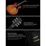 Sire Guitars H7VL/BK Linkshandige elektrische archtop gitaar met P90s zwart
