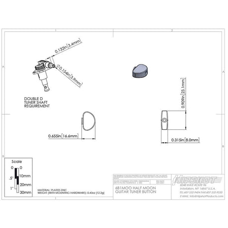 Hipshot HS6B1MOOG Half Moon Stemknop voor Gitaarmechaniek Gold, per stuk
