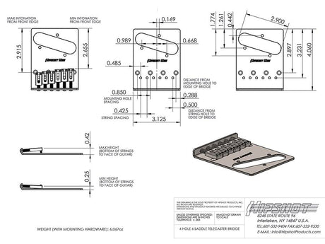 Hipshot HS4410046SS Telecaster Retrofit Brug – 6 Zadels RVS