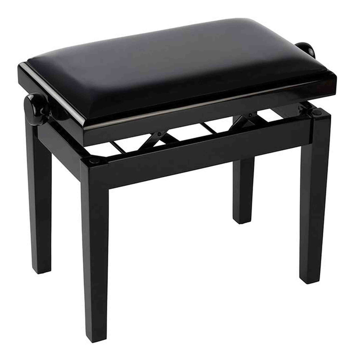 Boston PB2/2020 pianobank Deluxe – verstelbare zitting, dubbelkruis, hoogglans zwart met velours bekleding